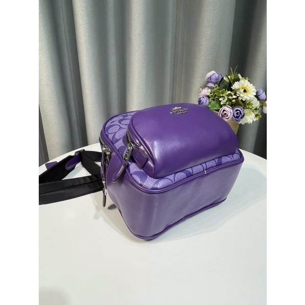 Balo Co ach da thật phối canvas mini