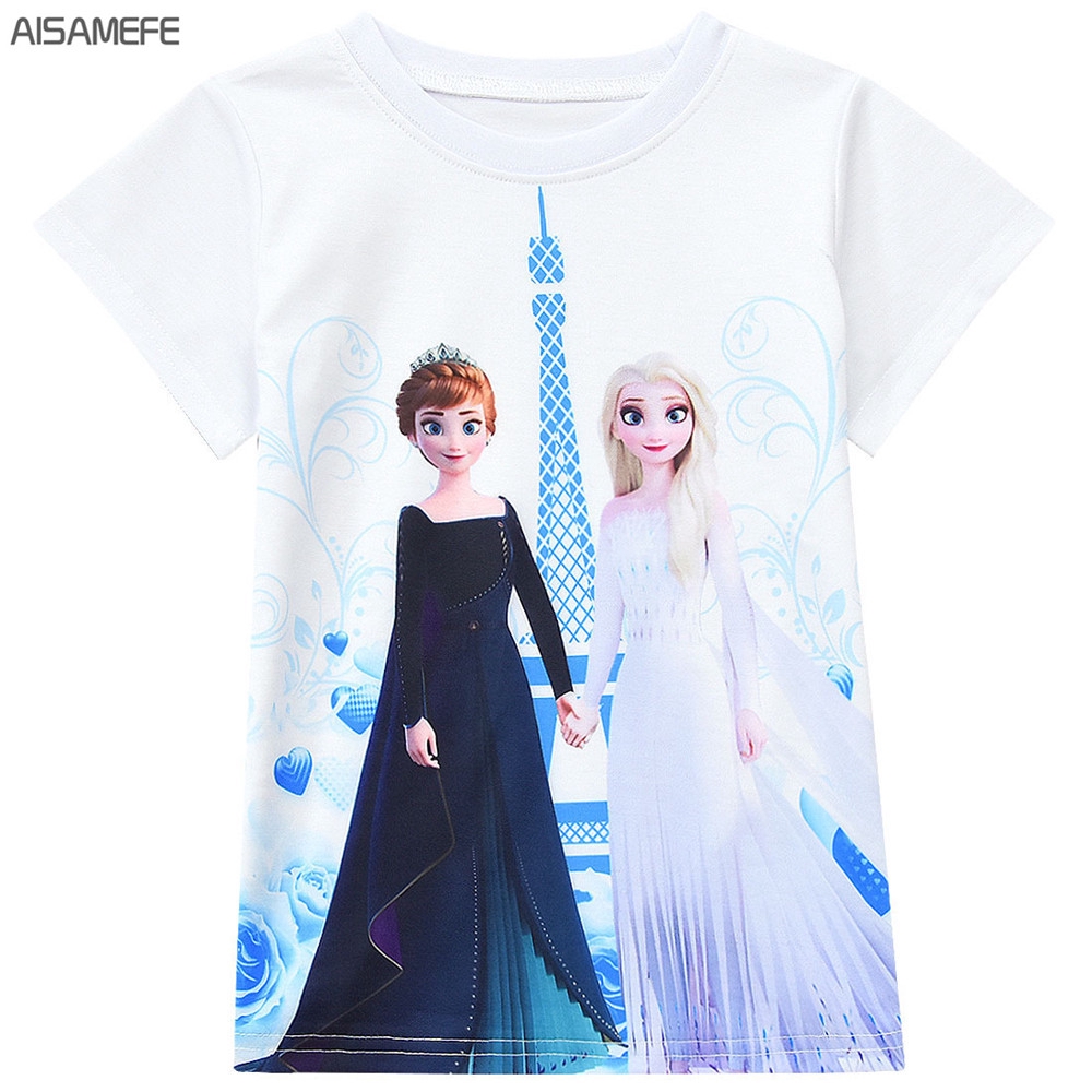 Bộ Đồ 2 Món Áo Thun + Chân Váy Ngắn Xếp Ly In Hình Công Chúa Anna Phim Frozen Thời Trang Cho Bé Gái