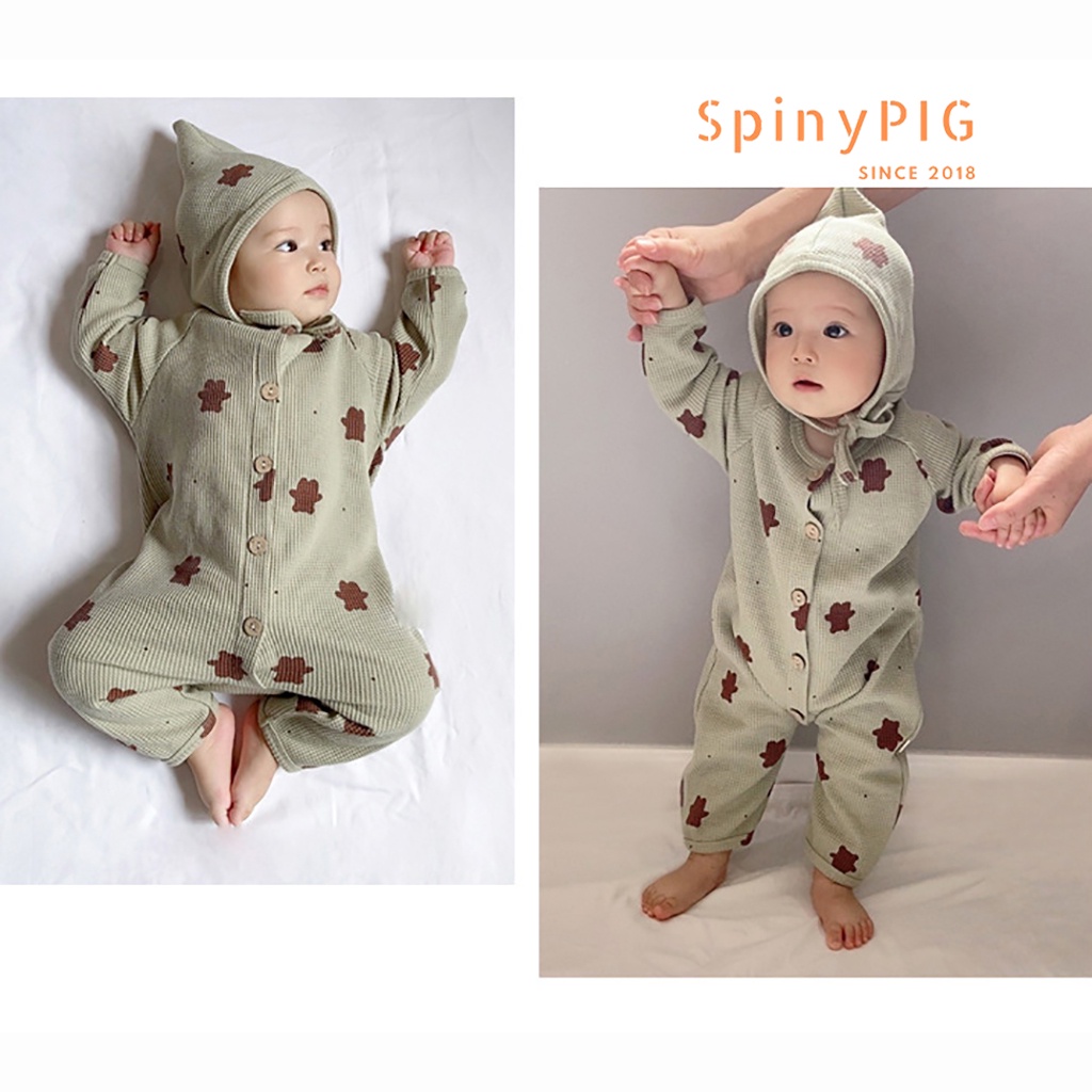 Bộ body cho bé sơ sinh 0-2 tuổi kèm mũ style Hàn Quốc cotton dệt kim thoáng khí cho bé gái bé trai mùa thu đông