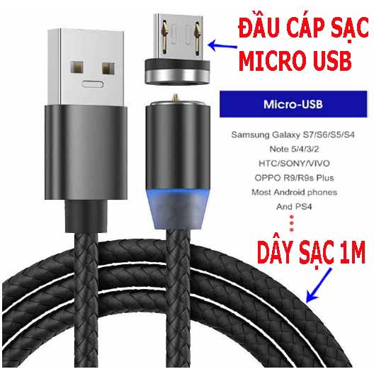 [FREESHIP] Cáp sạc hút nam châm đầu Micro USB / Type C / Lightning  | Dây dù , Dài 1M, Xoay 360 | Đơn từ 50k