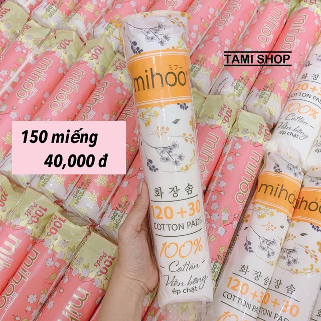 [FS50K]Bông tẩy trang dạng tròn viền ép 150 miếng chính hãng Hàn Quốc MIHOO