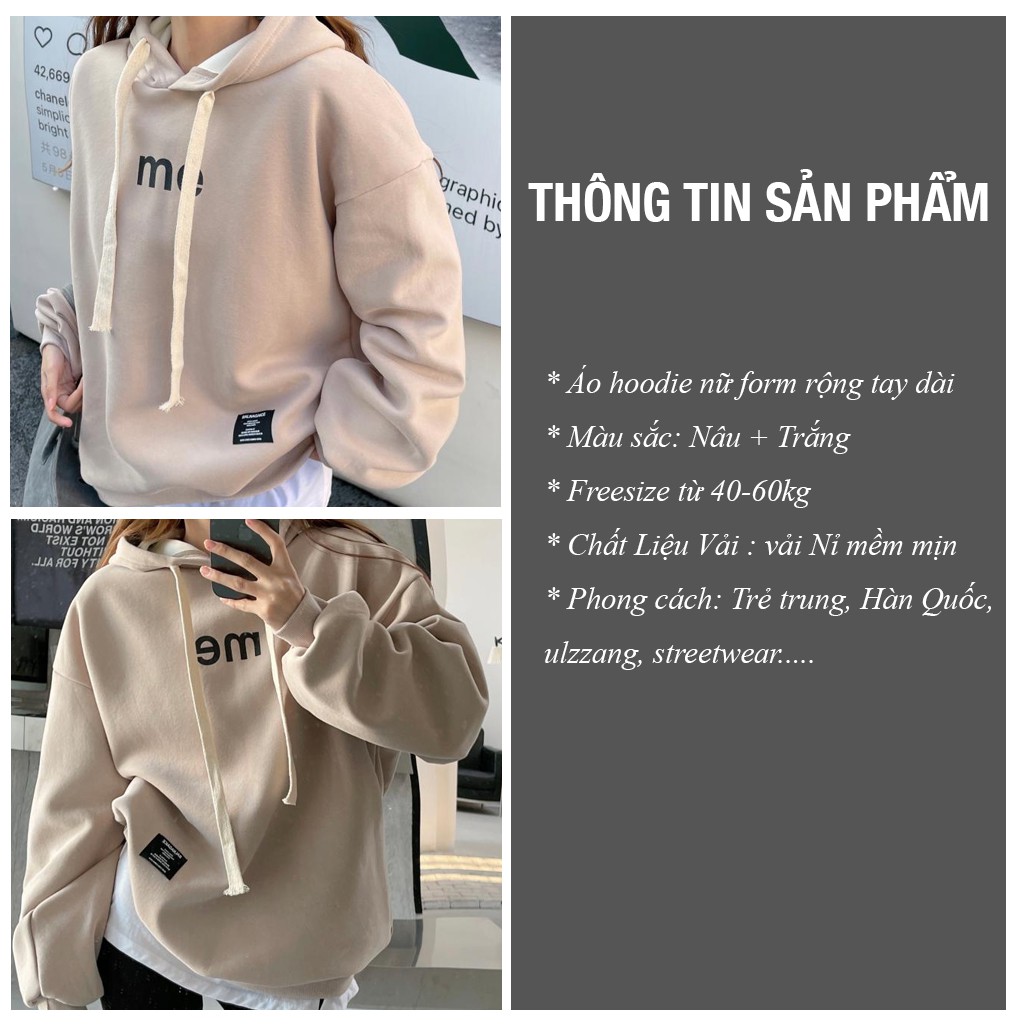 Áo Hoodie Nữ VIESTAR hoodie vintage áo nỉ form rộng tay dài Hàn Quốc ME