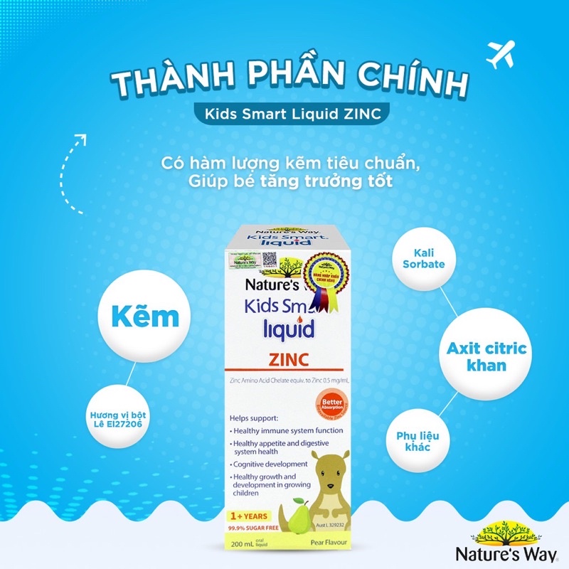 Kẽm dạng nước Nature's Way Kids Smart Liquid Zinc tăng cường sức đề kháng (200ml)