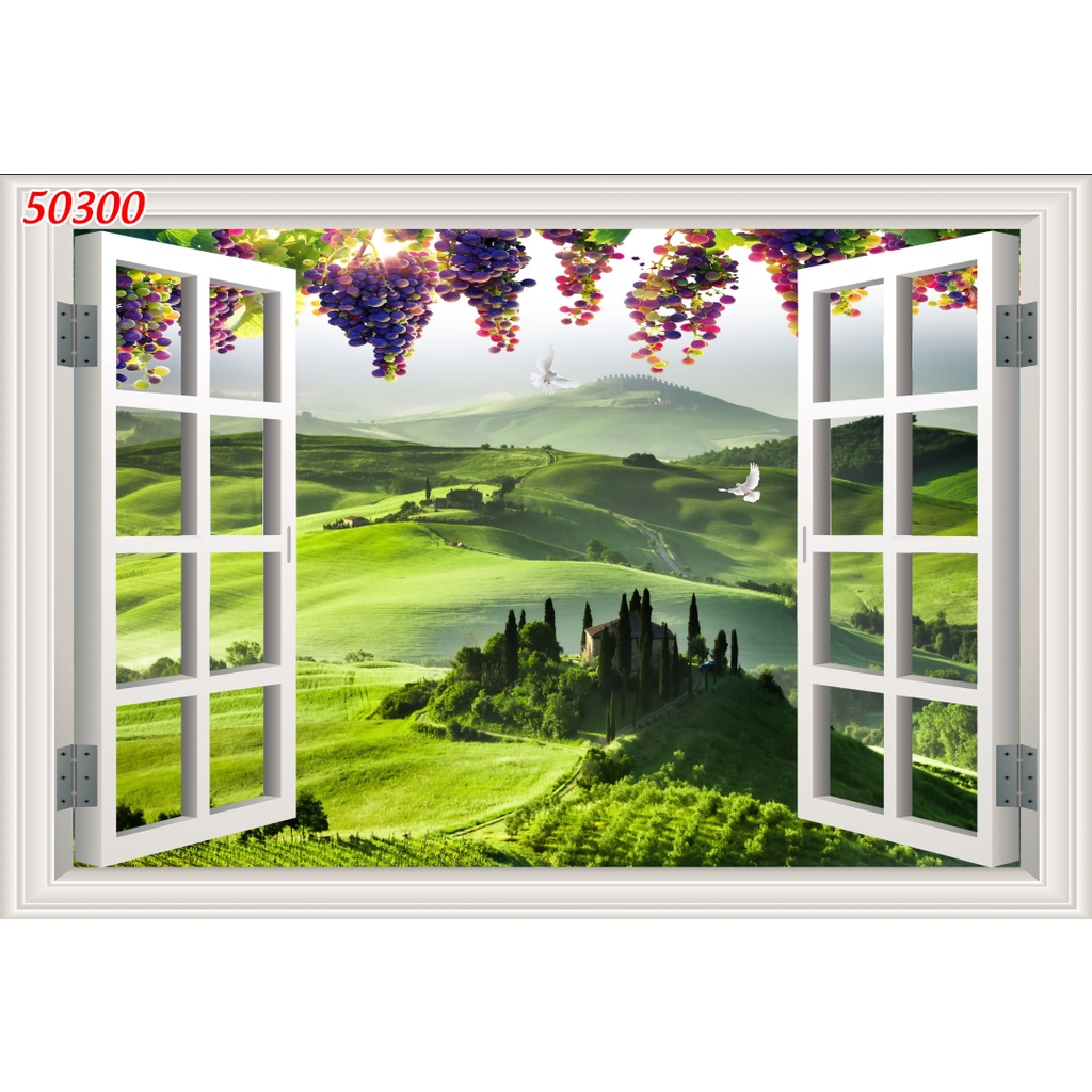 Tranh dán tường cửa sổ phong cảnh mát mẻ