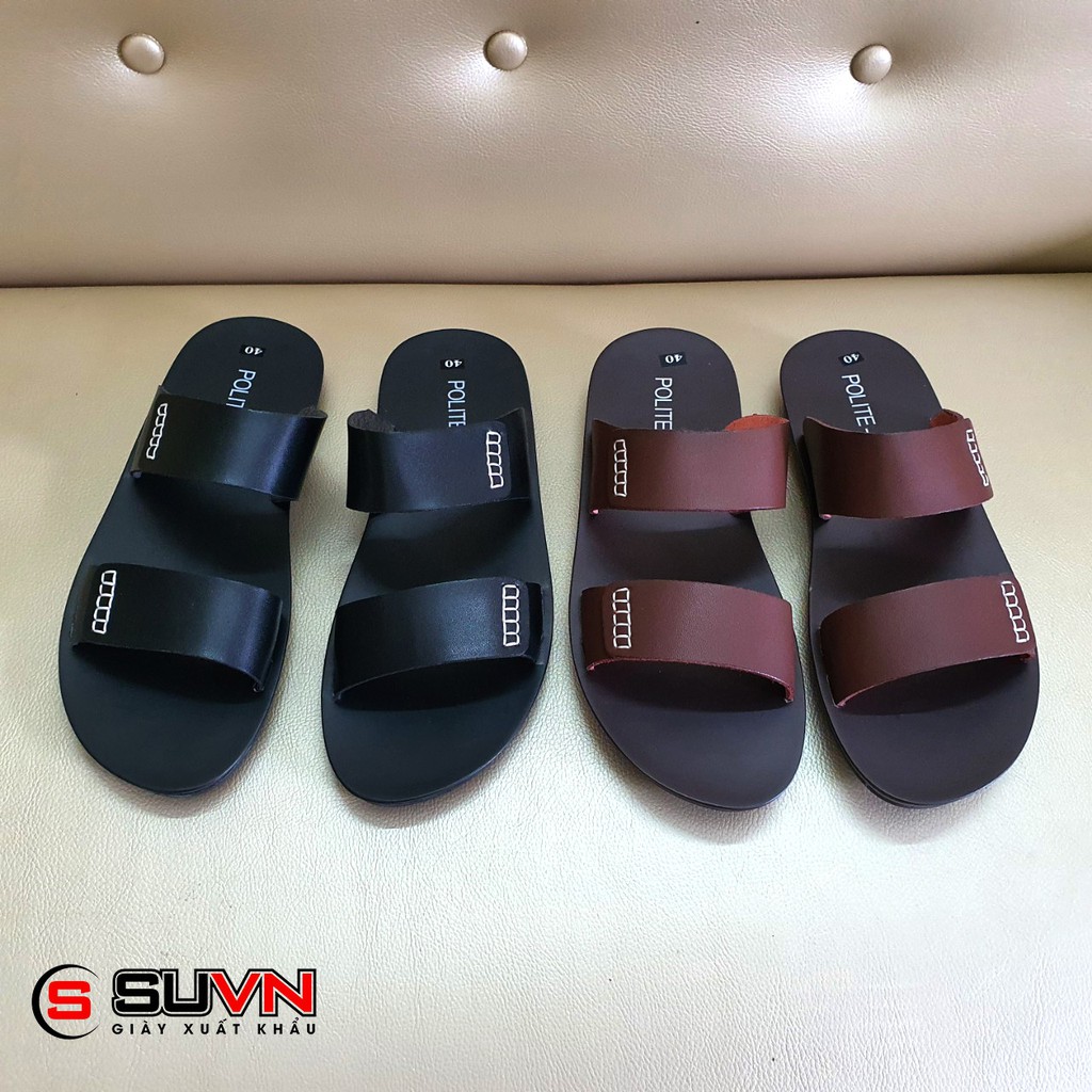 Dép Da Nam 2 quai Ngang đế cao su cao cấp siêu mềm êm chân