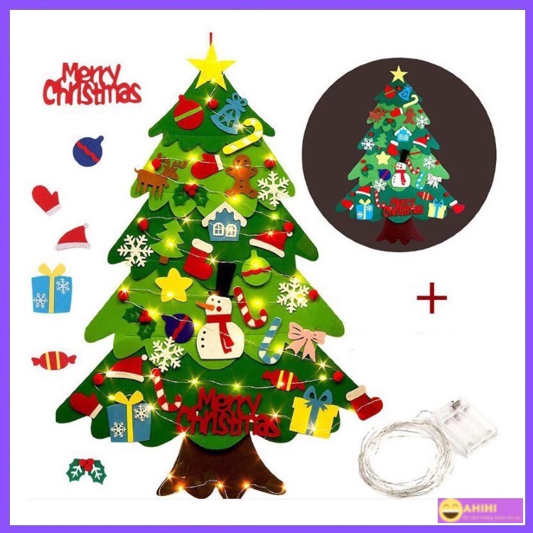 Cây Thông Noel bằng Vải Dạ Tặng Đèn Led 3m và 42 Phụ kiện Đi kèm Mẫu mới 2022 AhihiKids
