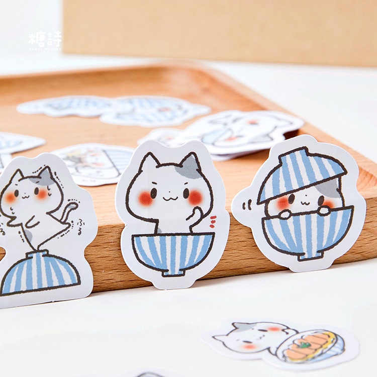 Hộp 45 sticker Mèo và Bát nhãn dán trang trí sổ tay Bullet journal