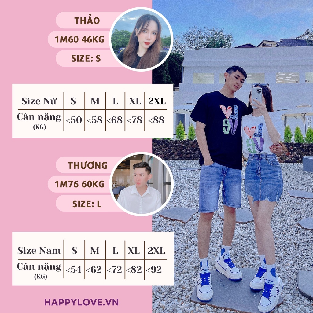 Áo phông đôi nam nữ chữ Love màu đen trắng chất cotton đẹp HAPPYLOVE, Áo cặp đôi form rộng Quảng Châu cao cấp mã H1