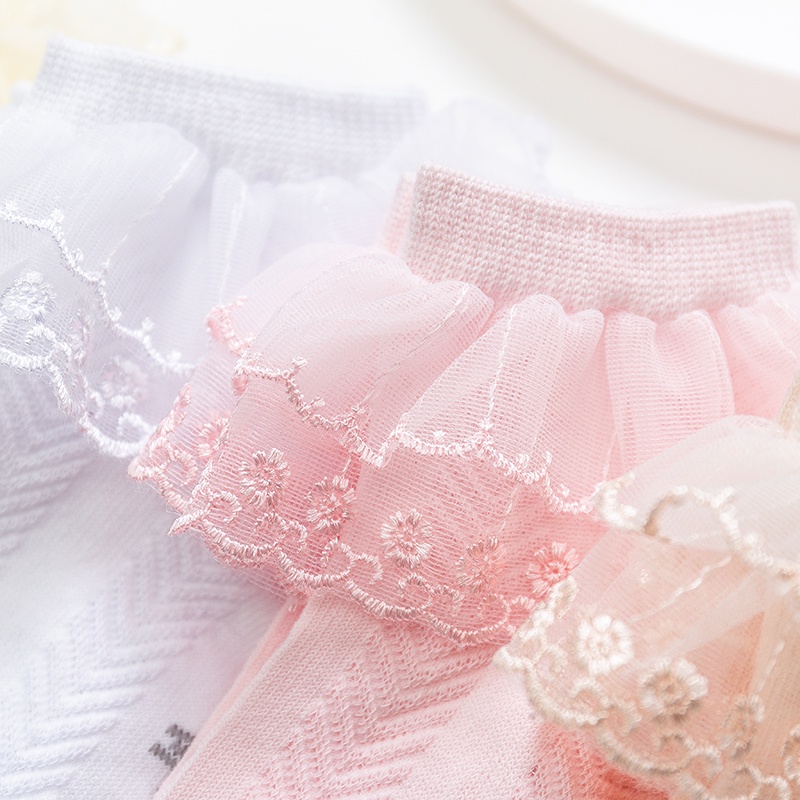 Tất cotton mỏng phối ren dễ thương phong cách công chúa nhảy múa cho bé gái 1-8 tuổi