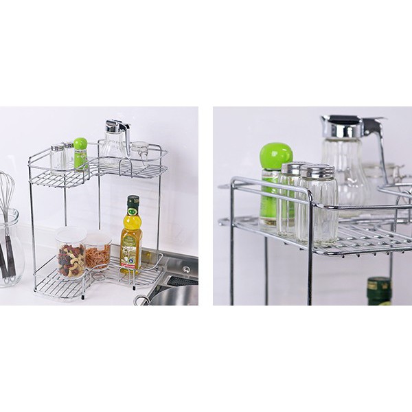 Kệ góc nhà bếp 2 tầng bằng inox Hàng Nhập Khẩu Từ Nhật
