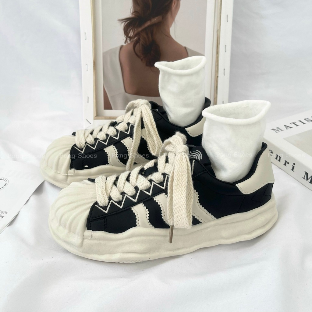 Giày Sneaker PongShoes phong cách Ulzzangs màu đen, be FULL HỘP Mã 1438