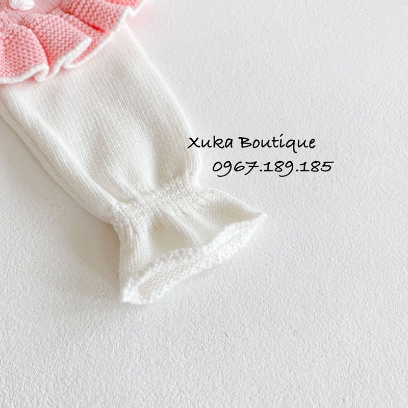 Bodysuit Len Màu Hồng Bé Gái - Xuka Boutique - Body Len Dài Tay Cánh Tiên Cao Cấp Giữ Ấm Cho Bé Yêu