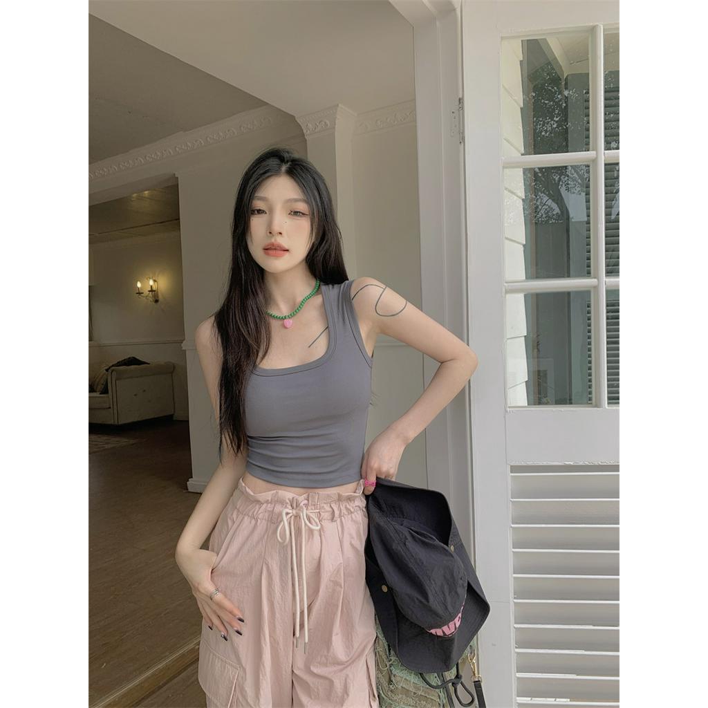 Áo Ba Lỗ Dáng Ôm Ngắn Màu Trơn Thời Trang Cho Nữ 63353