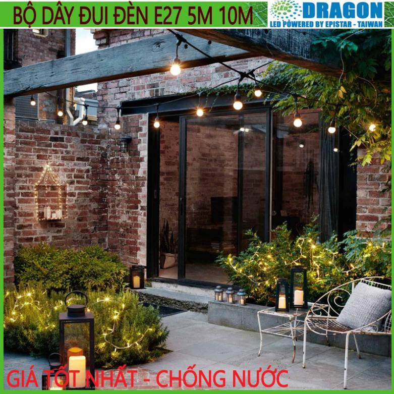 Dây đui đèn trang trí ngoài trời chống nước E27 ( Mẫu mới nhất có đầu kết nối nhanh ) [ 10m có 20 đui ] - Bóng mua riêng