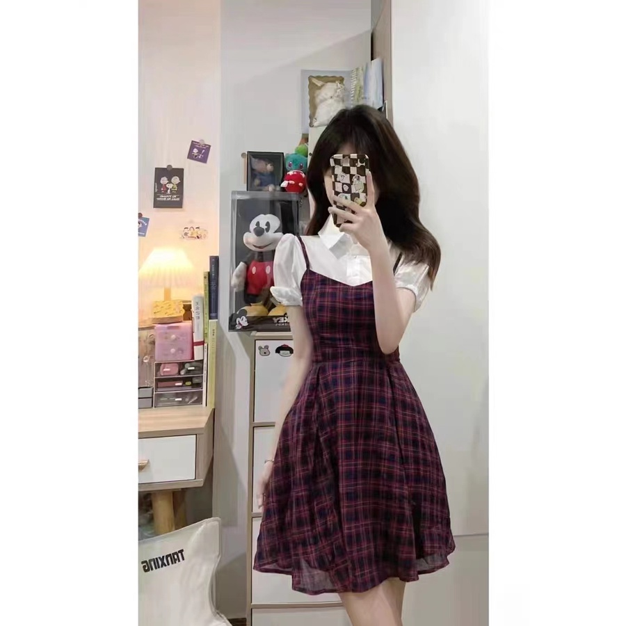 Đầm Giả Hai Mảnh Họa Tiết Kẻ Sọc Phong Cách Preppy Mẫu Mới 2022