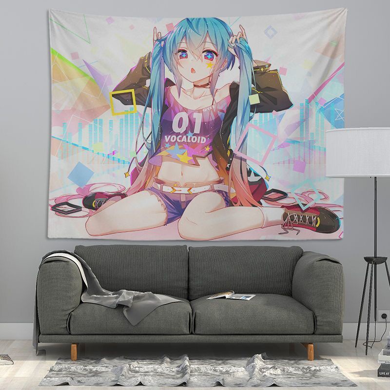 Tranh Vải Treo Tường In Hình Hatsune miku Hai Chiều Trang Trí Phòng Ký Túc Xá