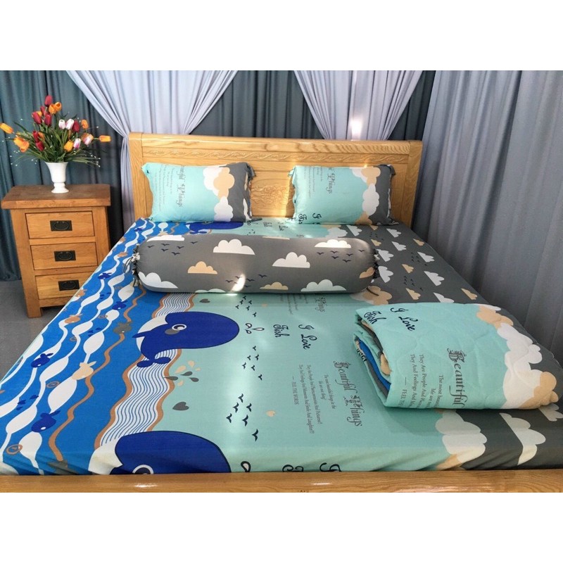 [Nhiều Mẫu] Bộ Drap (4 món: 1 ga+3 áo gối) Thun Hàn Quốc mát lạnh cực hot
