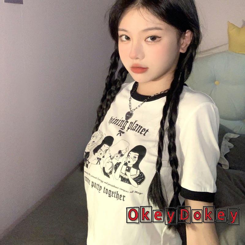 Áo Thun Crop Top Tay Ngắn Cổ Tròn In Họa Tiết Nhân Vật Hoạt Hình Cho Nữ