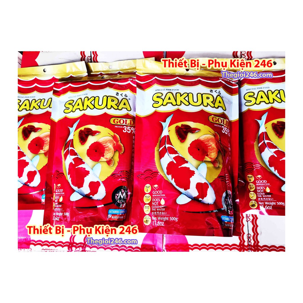 Thức Ăn Cá Sakura Gold 500g hạt trung M