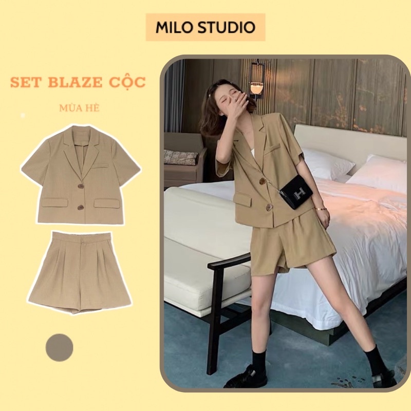 Set vest nữ cộc tay, blaze quần ngắn phong cách Hàn Quốc