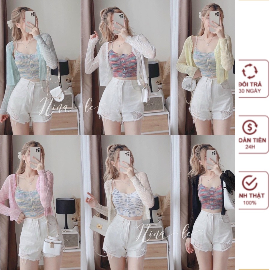 Áo Cadigan Len Dệt Mỏng Tiểu Thư Màu Paster, Áo Khoác Nữ Mỏng Trơn Màu