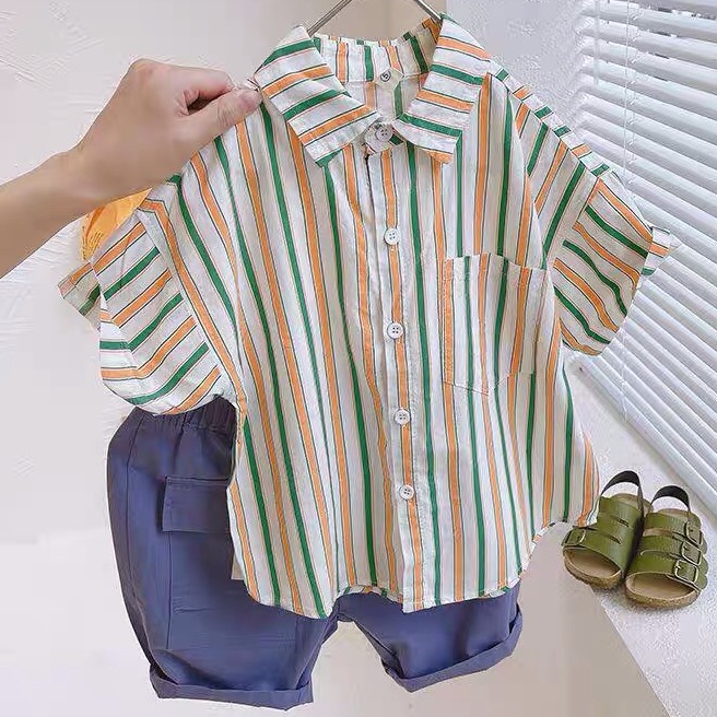 Bộ Sơ Mi Kẻ Cộc Tay Quần Ngố Chất Vải Đũi Co Dãn Mềm Mịn Cho Bé Từ 5Kg Đến 32Kg Thời Trang Trẻ Em BETHOKIDS