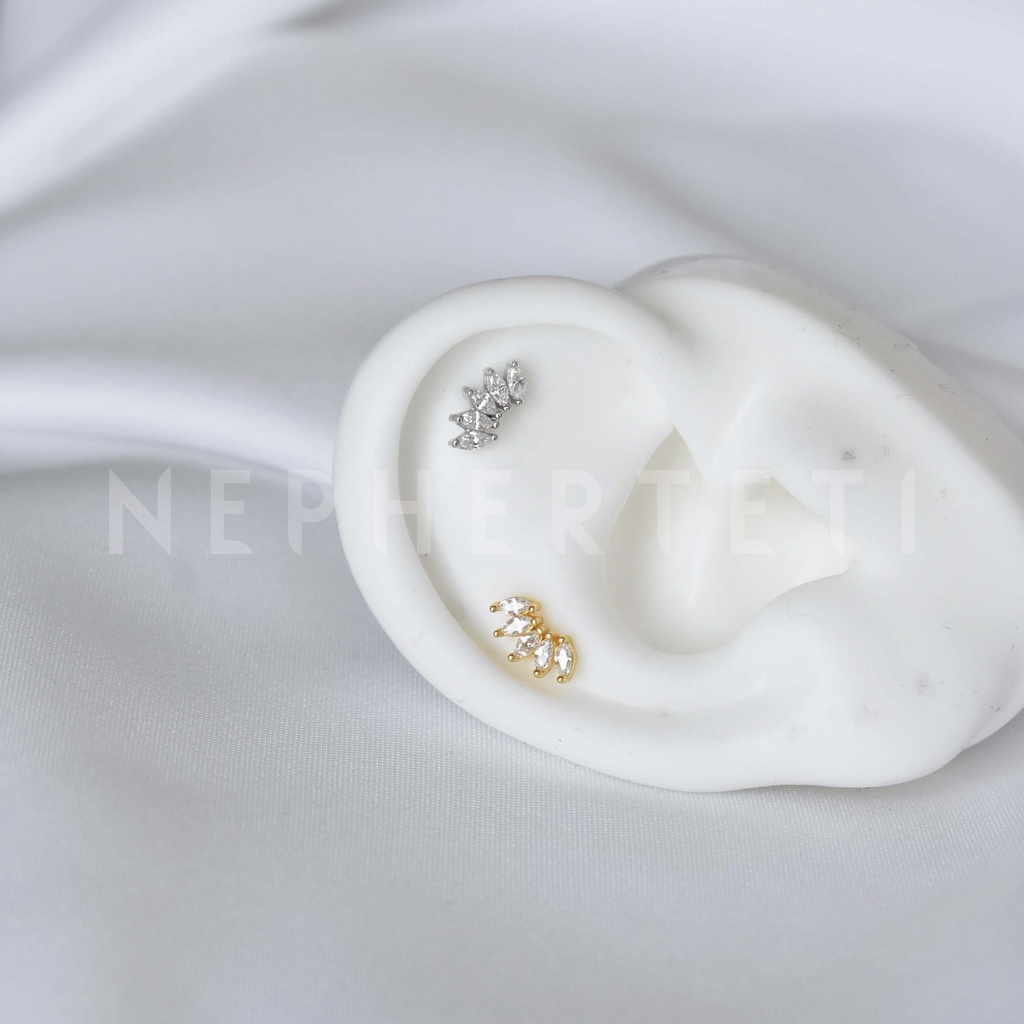 Khuyên tai bạc 925 mini - Dải đá vương miện năm cánh  - Nepherteti