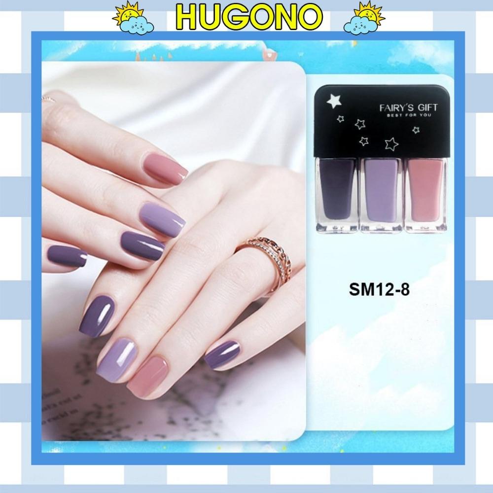 Combo 3 lọ sơn móng tay Hugono sơn bóng mix màu dễ thương nhanh khô SM12