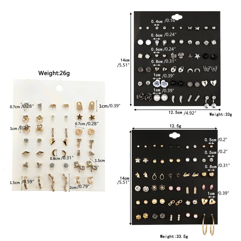 Set 20 Đôi Khuyên Tai Hình Hoa / Ngôi Sao / Trái Tim Đính Đá Zircon Dễ Thương Cho Nữ