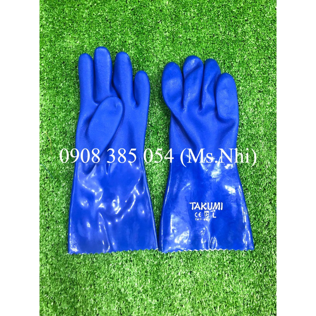 Găng tay chống dầu chống hóa chất chính hãng Takumi PVC- Hàng sẵn