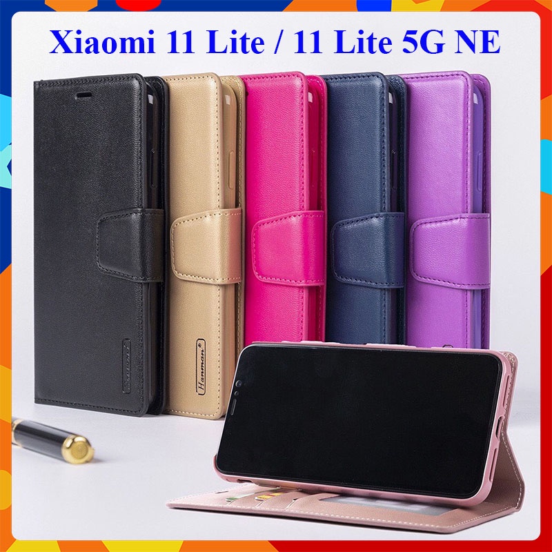 Bao da dạng ví Xiaomi Mi 11 Lite, 11 Lite 5G NE (dùng chung) hiệu Hanman cao cấp, ngăn đựng thẻ tiền tiện lợi