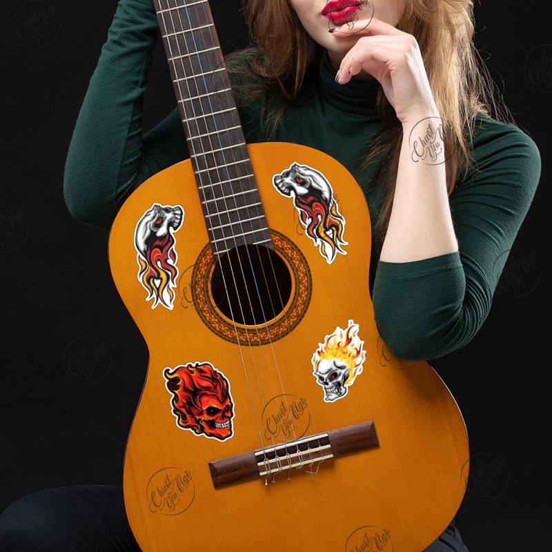 Bộ 20 sticker chủ đề Đầu Lâu lửa chất lượng cao dán xe, laptop, vali, điện thoại, đàn guita  NT 26