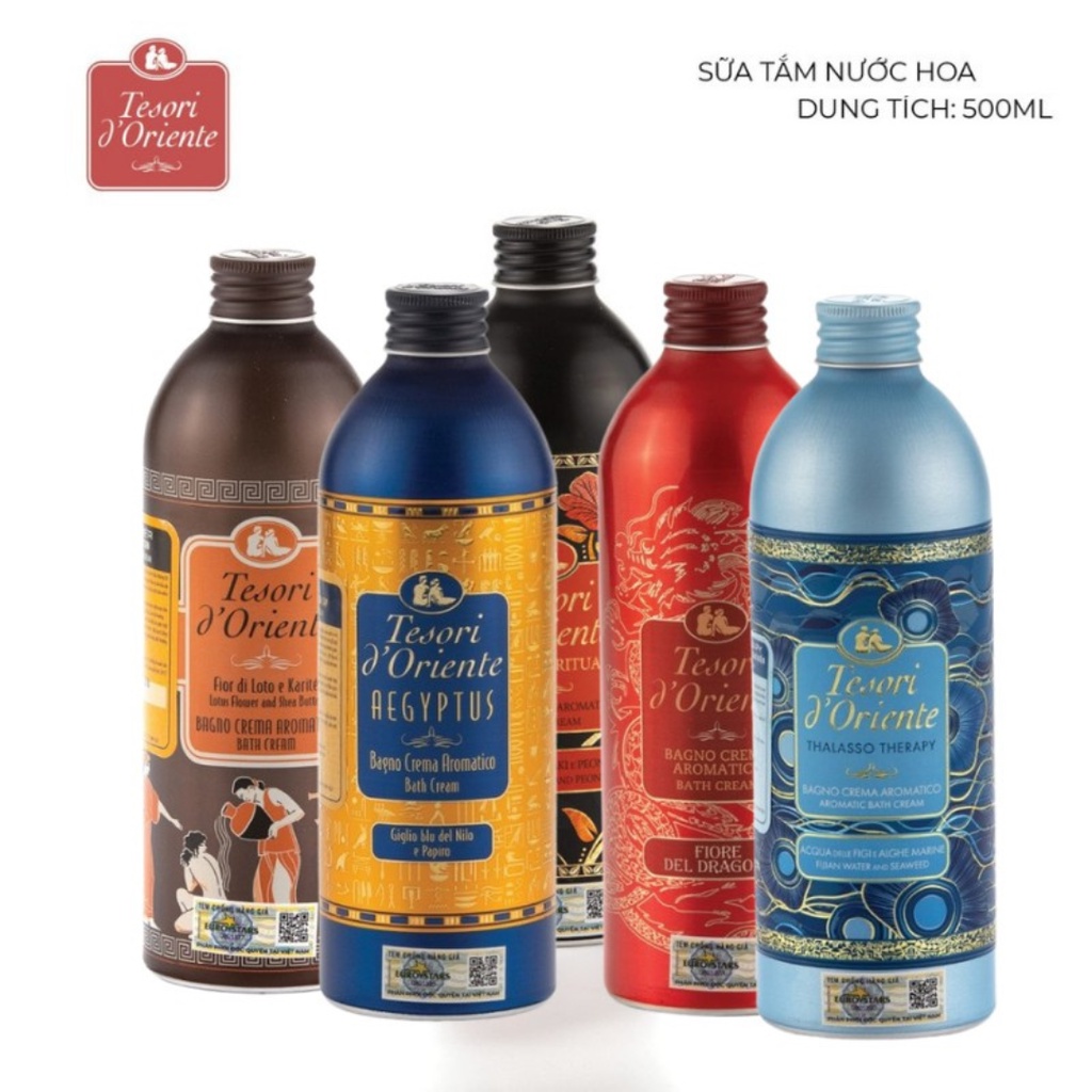 Sữa tắm nước hoa Ý Tesori D'Oriente 500ml hương thơm lưu trữ cả ngày, Sữa Tắm Nước Hoa Cao Cấp Mềm Mại