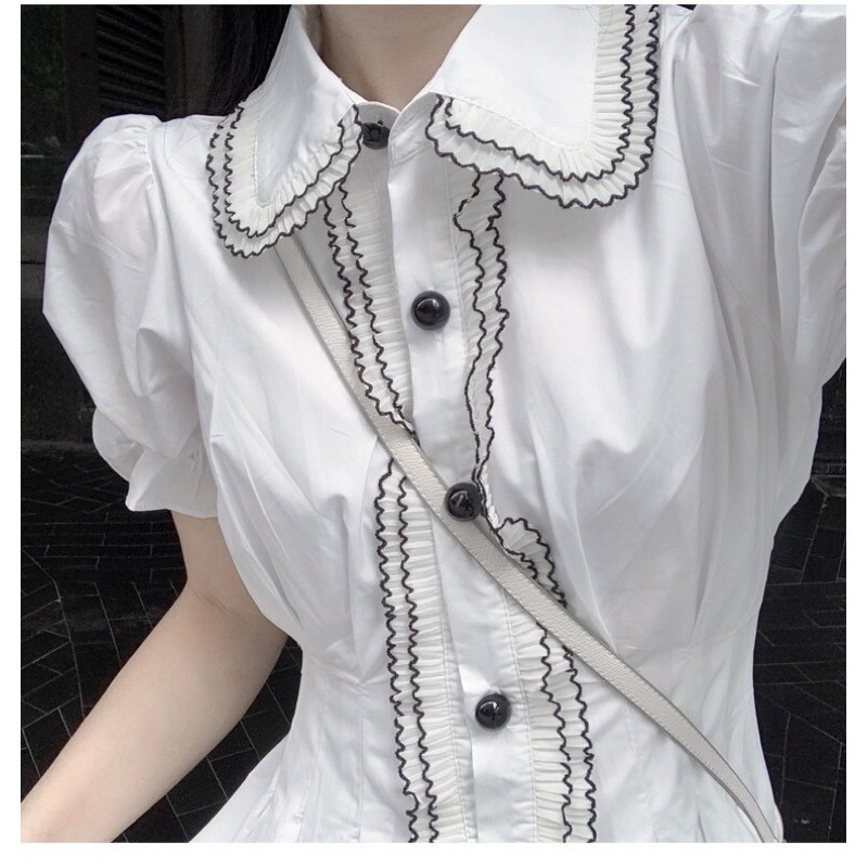 [HÀNG ORDER] Váy Đầm màu trắng thiết kế cổ điển tay phồng phong cách Hàn Quốc AH1129