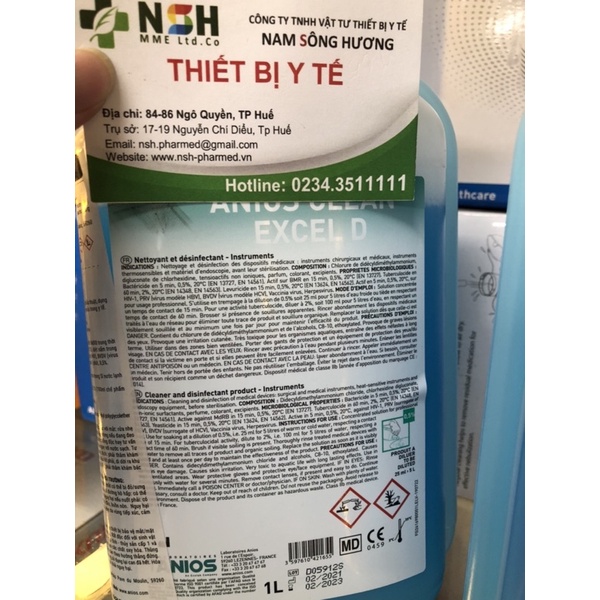 Can 1L Nước Dung dịch tẩy rửa,ngâm sát khuẩn dụng cụ Anios Clean Excel D dung dịch ngâm dụng cụ y tế anios clean excel D