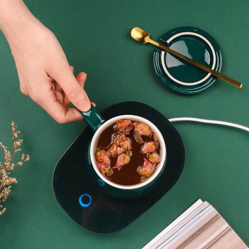 Bộ Cốc Uống Cafe Uống Trà Kèm Đế Hâm Nóng Tặng Kèm Thìa Mạ Vàng