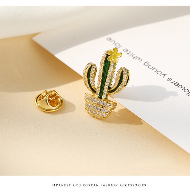 Thời trang cao cấp Kim cương Xương rồng Trâm cài áo Quần áo tinh tế Ghim cổ áo Phụ kiện nữ sang trọng Hàn Quốc