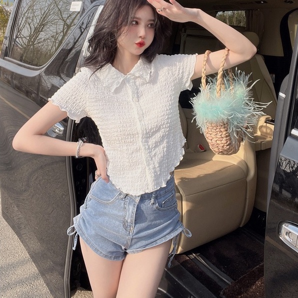 Áo ZHELIHANGFEI polo dệt kim ngắn tay thiết kế lệch tà cá tính