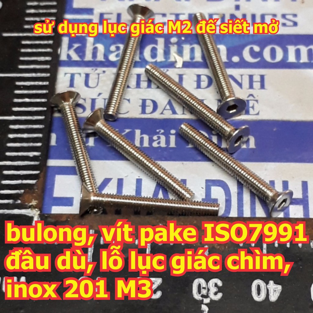 bulong bu lông vít pake ISO7991 7991 đầu bằng, lỗ lục giác chìm, inoc inox 201 M3  các loại 6mm ~ 40mm kde6092