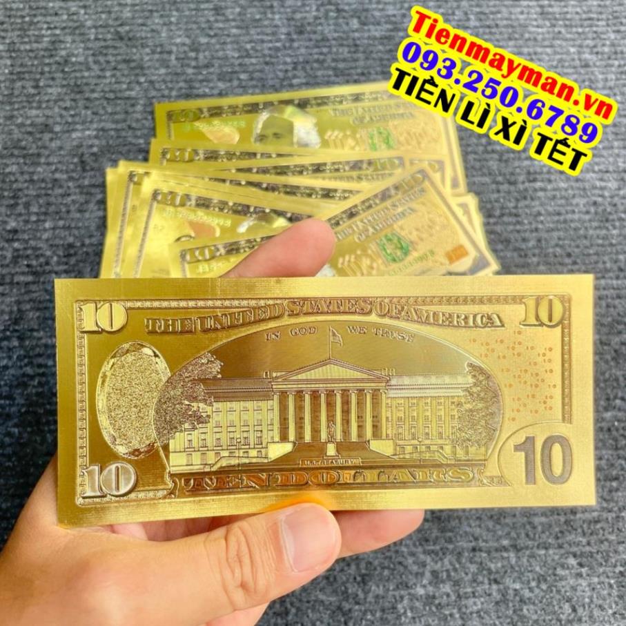 Tờ Tiền Kỉ Niệm 10 Đô Plastic (10 USD) Mạ Vàng Lì Xì Tết May Mắn