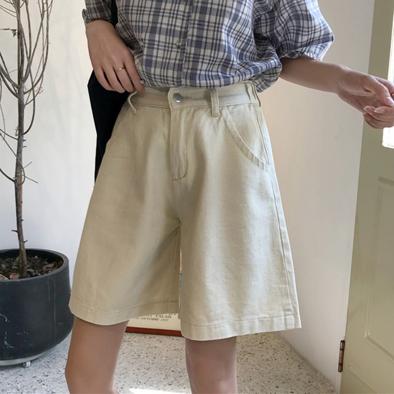 Quần Short Denim Lưng Cao Ống Rộng Phong Cách Hàn Quốc Thời Trang Mùa Hè Cho Nữ