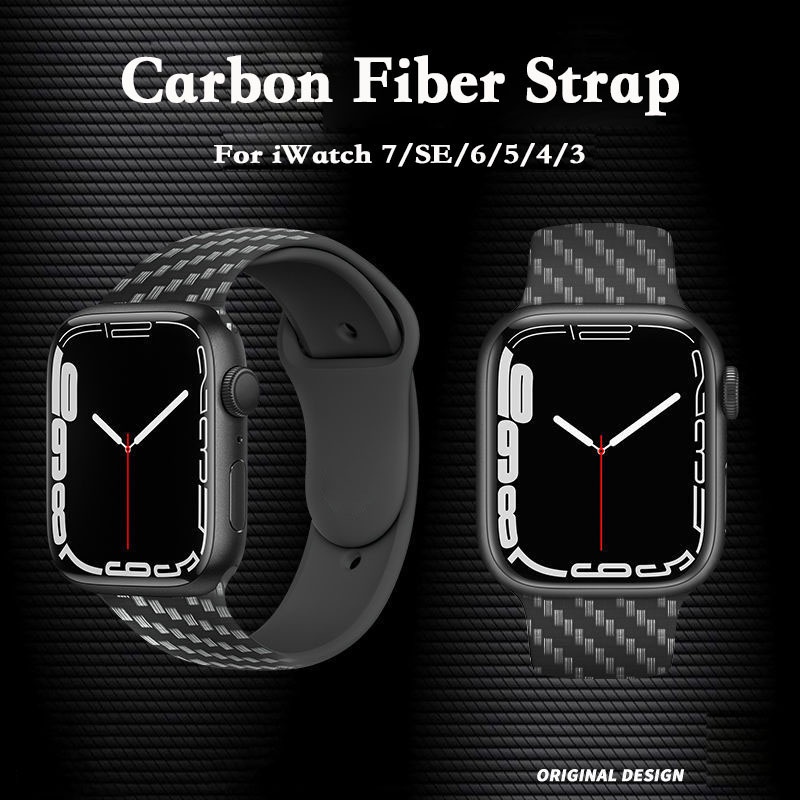 Dây Đeo Đồng Hồ Apple Watch 44mm 40mm 45mm / 41mm 42mm 38mm Bằng Silicon In Họa Tiết Sợi Carbon Cho iwatch series 3 5 SE 6 7