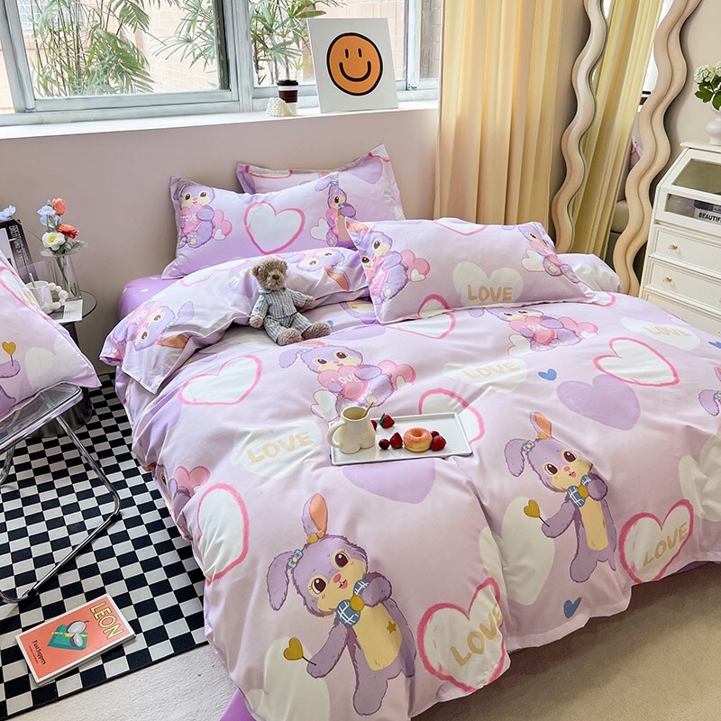 Set chăn ga cotton poly nhập khẩu có chăn trần bông - mẫu thỏ stella mới tím cute