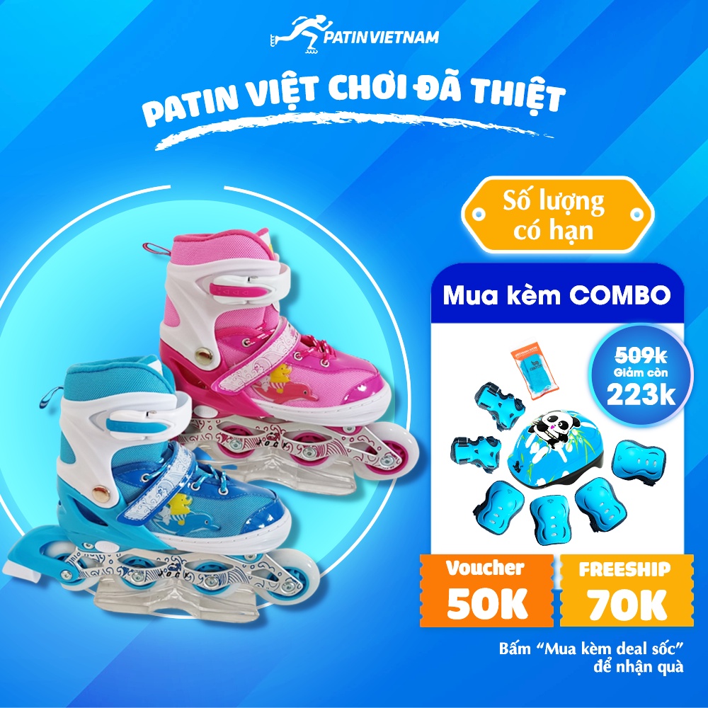 Giày Patin Trẻ Em CENTOSY Jocy Mega - Bánh Phát Sáng, Phanh Chân An Toàn