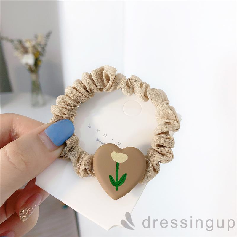 Dây buộc tóc in họa tiết trái tim hoạt hình phong cách Hàn Quốc dễ thương cho nữ