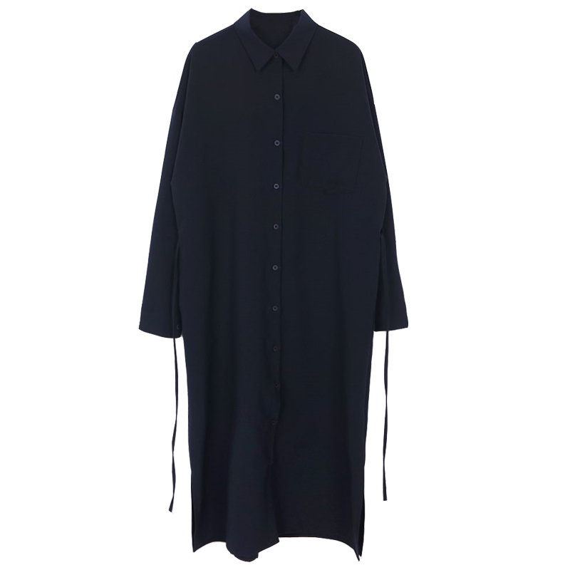 Đầm sơ mi nữ tay dài buộc eo phong cách Hàn Quốc