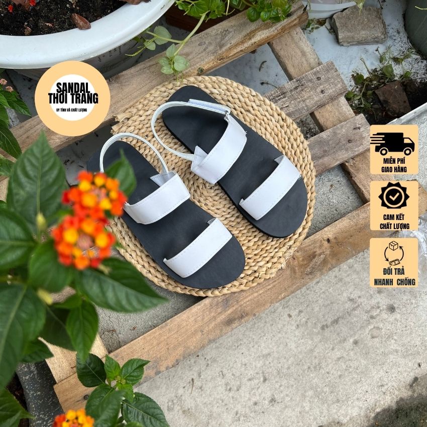 Giày sandal nữ đi học, đi làm 2 dây ngang Trắng/Đen/Mix full size 30-44 nam nữ SANDALTHOITRANG