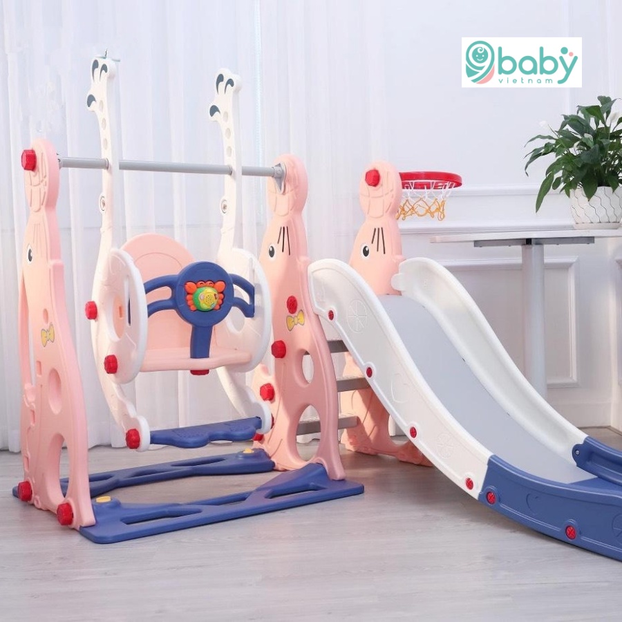 [ẢNH THẬT + VIDEO] Cầu trượt trẻ em trong gia đình đa chức năng kèm xích đu hình hải cẩu 9BABY