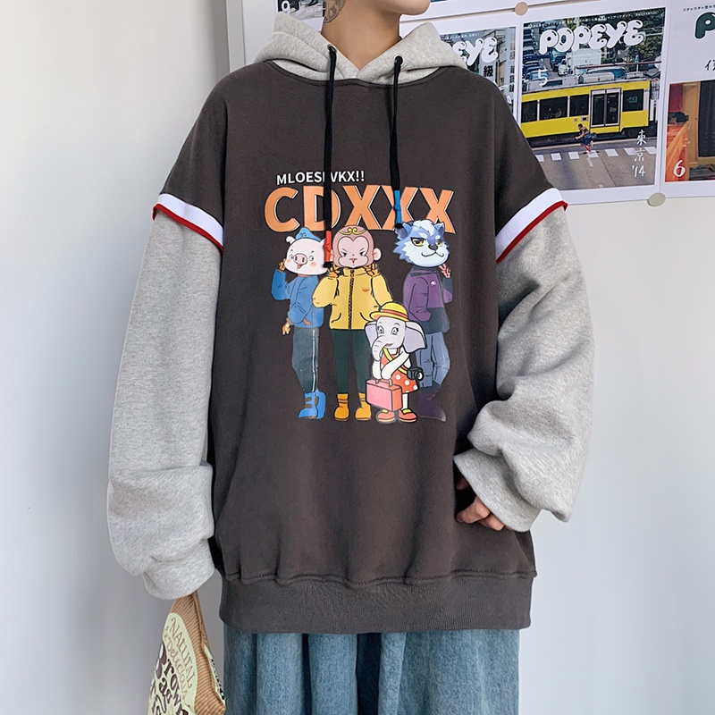Áo Hoodie Tay Dài Dáng Rộng Phong Cách Hàn Quốc Cho Nam Giới