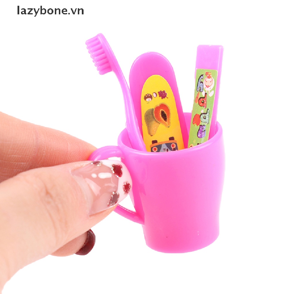 Set bàn chải đánh răng cốc và tuýp kem đánh răng đồ chơi dành cho nhà búp bê
